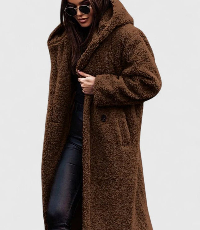 Women's Jacket Oversized Long Teddy Fleece Winter Coat - Brown