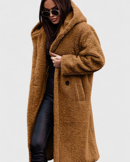 Women's Jacket Oversized Long Teddy Fleece Winter Coat - Light Brown