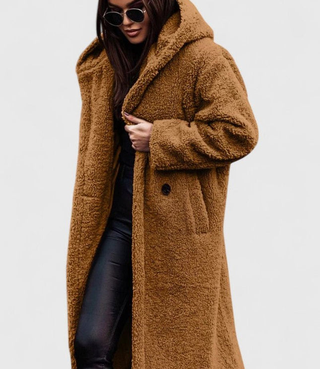 Women's Jacket Oversized Long Teddy Fleece Winter Coat - Light Brown