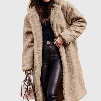 Women's Jacket Oversized Long Teddy Fleece Winter Coat - Beige