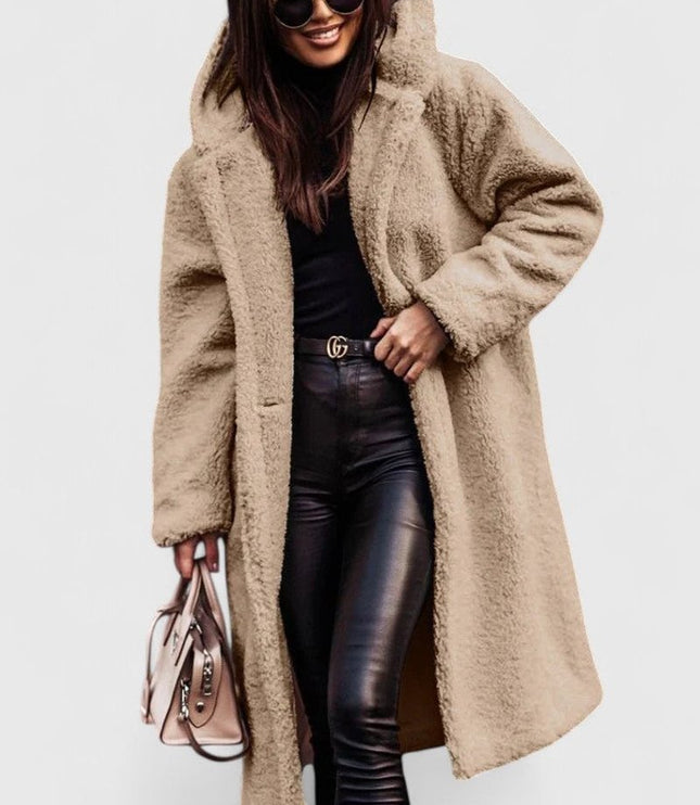 Women's Jacket Oversized Long Teddy Fleece Winter Coat - Beige