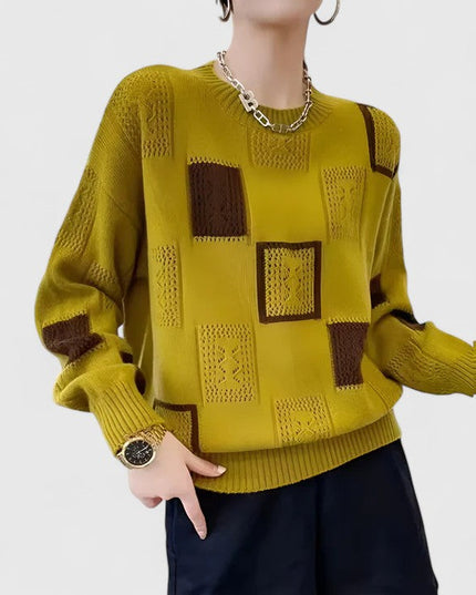 Women's Oversized Openwork Knit Jumper with Square Pattern
