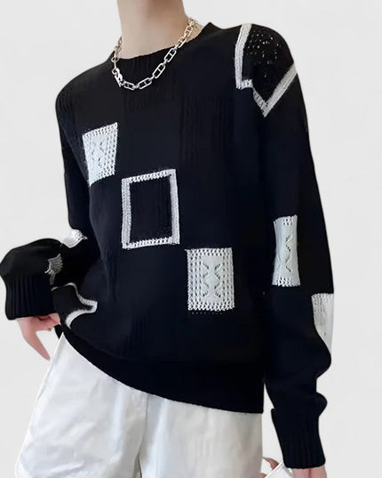 Women's Oversized Openwork Knit Jumper with Square Pattern