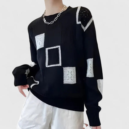 Women's Oversized Openwork Knit Jumper with Square Pattern