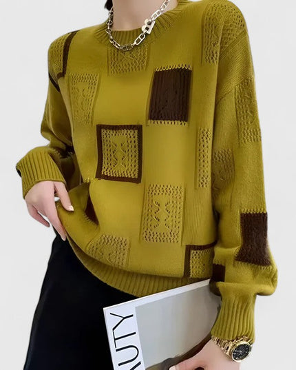 Women's Oversized Openwork Knit Jumper with Square Pattern