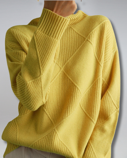 Women's Oversized Roll Neck Jumper with Diamond Pattern