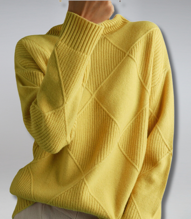 Women's Oversized Roll Neck Jumper with Diamond Pattern