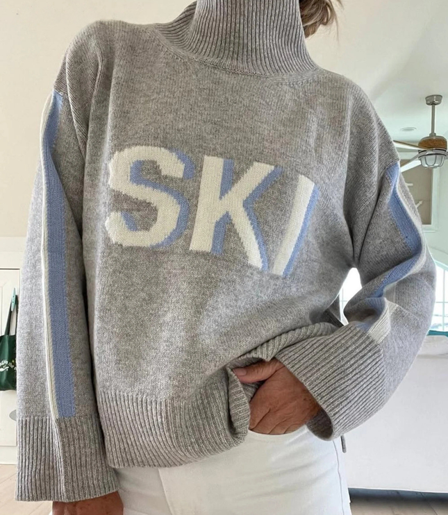 Women's Oversized Roll Neck Jumper with SKI Lettering