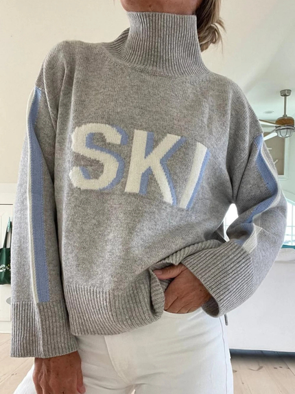 Women's Oversized Roll Neck Jumper with SKI Lettering