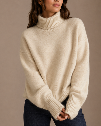Women's Oversized Roll Neck Jumper with Wide Ribbed Cuffs