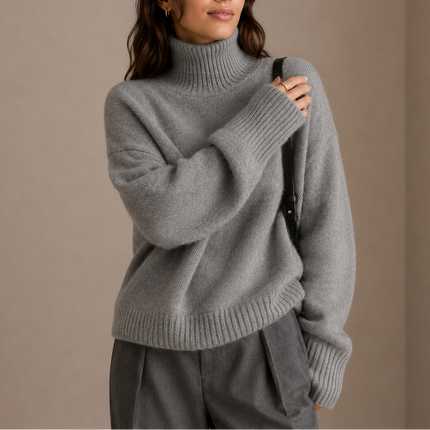 Women's Oversized Roll Neck Jumper with Wide Ribbed Cuffs