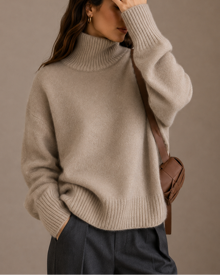 Women’s Oversized Turtleneck Sweater – Soft Relaxed Knit Jumper