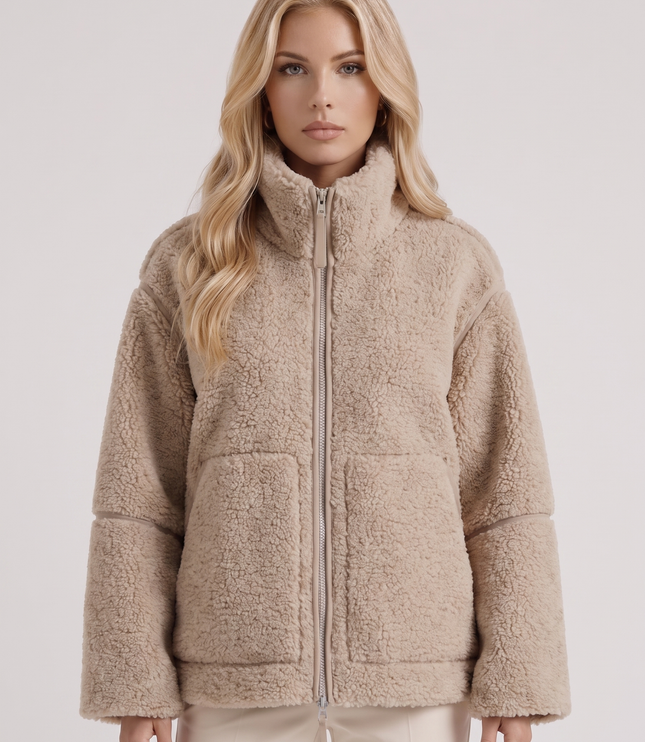 Women's Oversized Two-Way Zip Teddy Coat