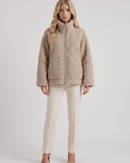 Women's Oversized Two-Way Zip Teddy Coat