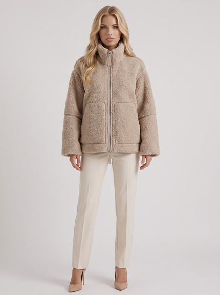 Women's Oversized Two-Way Zip Teddy Coat