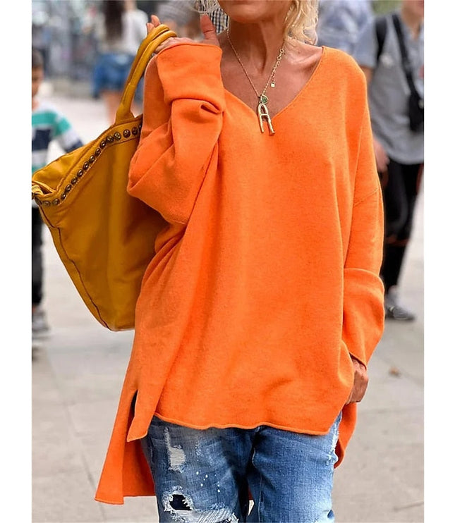 Women's Oversized V Neck Jumper with Dropped Shoulders