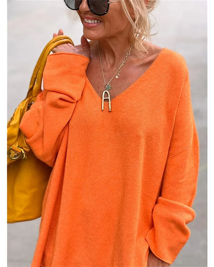 Women's Oversized V Neck Jumper with Dropped Shoulders