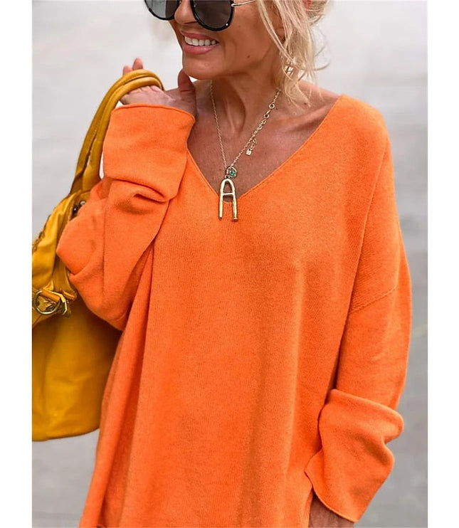 Women's Oversized V Neck Jumper with Dropped Shoulders