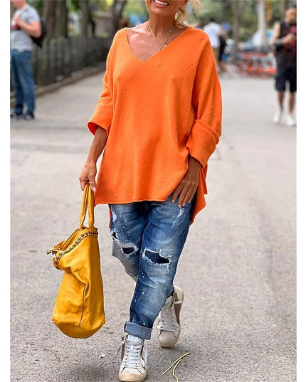 Women's Oversized V Neck Jumper with Dropped Shoulders
