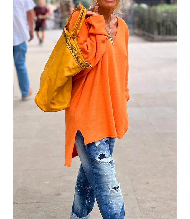 Women's Oversized V Neck Jumper with Dropped Shoulders