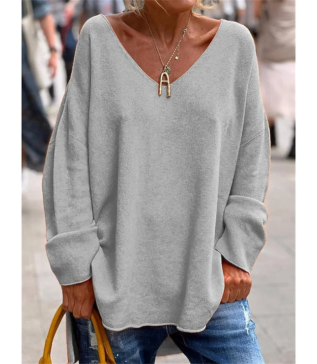 Women's Oversized V Neck Jumper with Dropped Shoulders