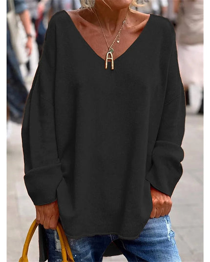 Women's Oversized V Neck Jumper with Dropped Shoulders