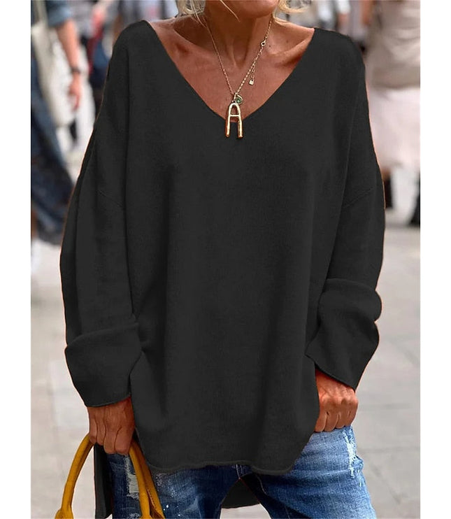 Women's Oversized V Neck Jumper with Dropped Shoulders