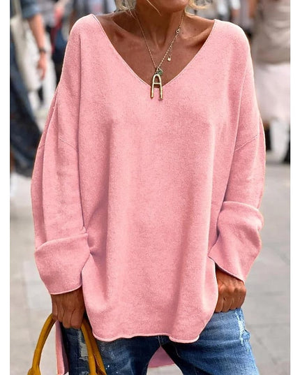 Women's Oversized V Neck Jumper with Dropped Shoulders