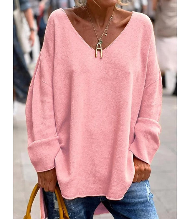 Women's Oversized V Neck Jumper with Dropped Shoulders