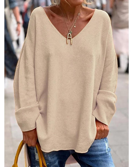 Women's Oversized V Neck Jumper with Dropped Shoulders
