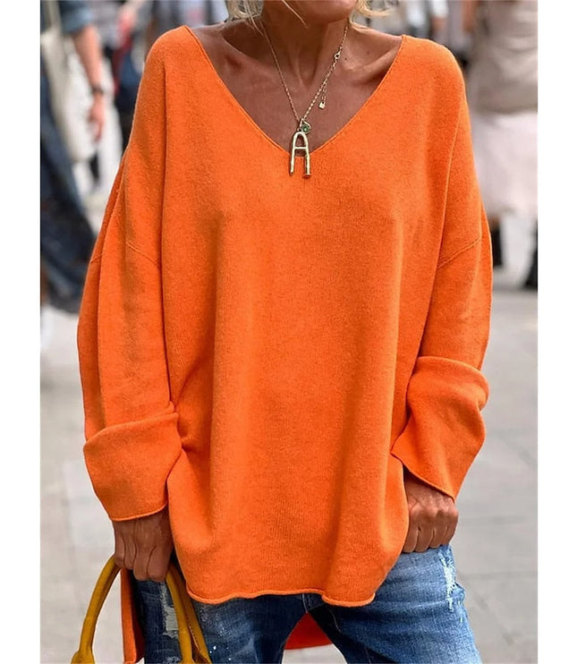Women's Oversized V Neck Jumper with Dropped Shoulders