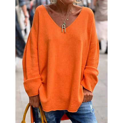Women's Oversized V Neck Jumper with Dropped Shoulders