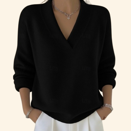 Women's Oversized V-Neck Jumper with Ribbed Cuffs and Hem