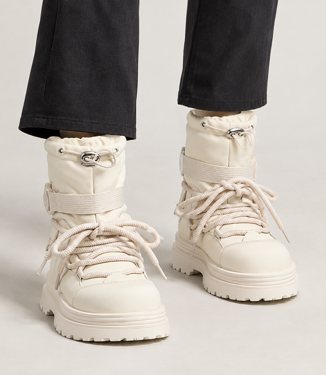 Women's Padded Platform Snow Boots with Lace Up Front