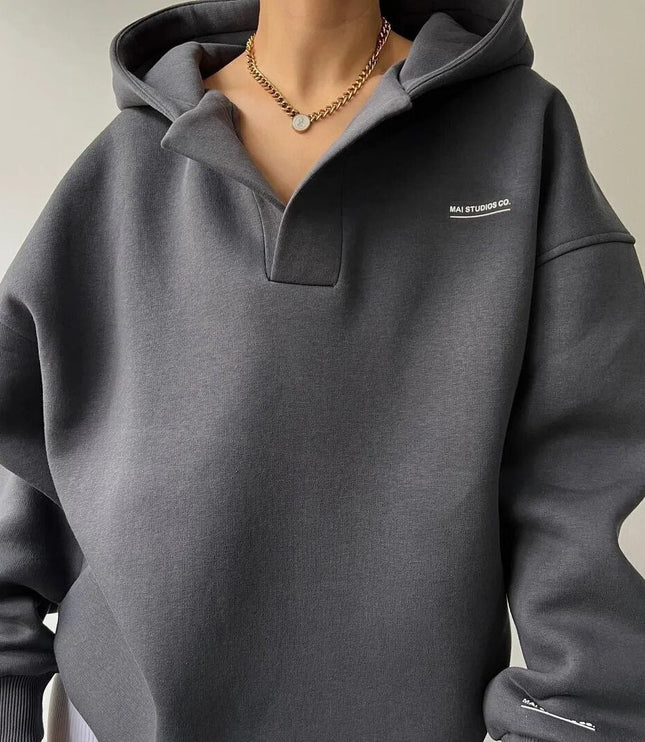 Women's Panelled Sleeve Open Neck Hoodie