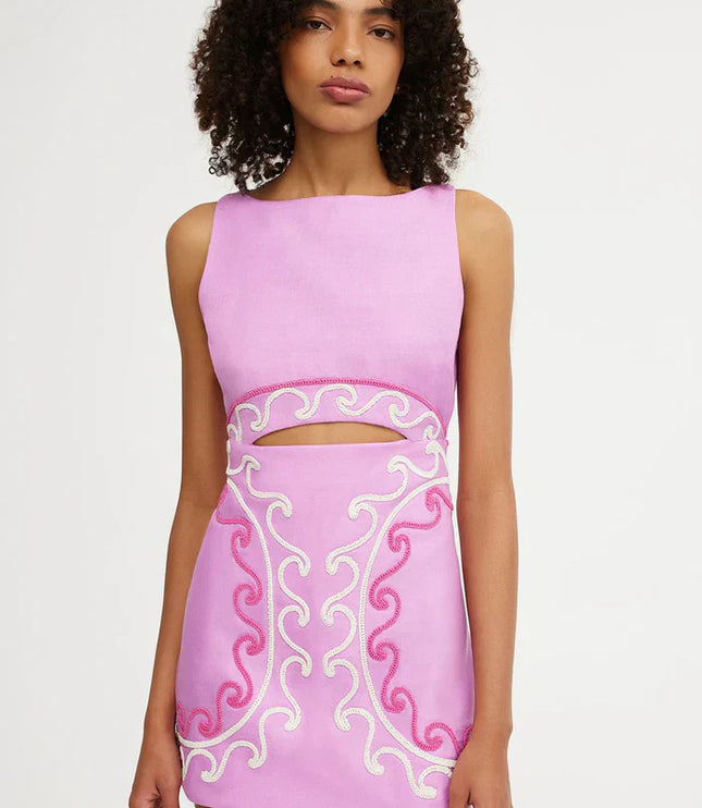 Women's Pink Embroidered Cut Out Bodycon Mini Dress – Lavirel