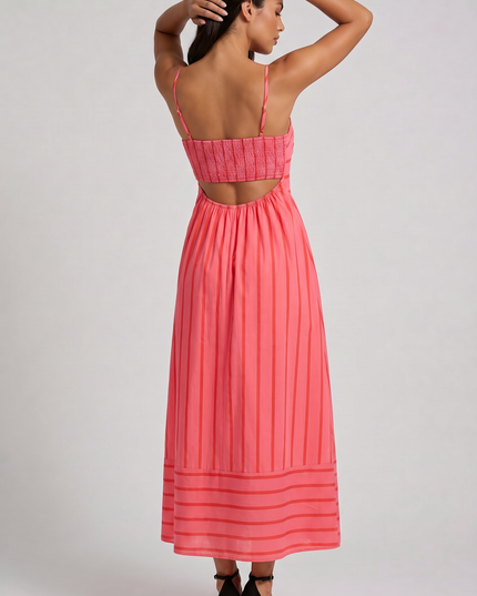 Vestido midi floral rosa de verano con escote en V para cóctel mujer
