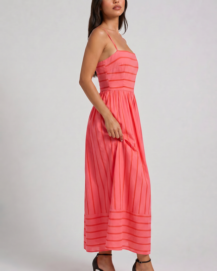 Vestido midi floral rosa de verano con escote en V para cóctel mujer