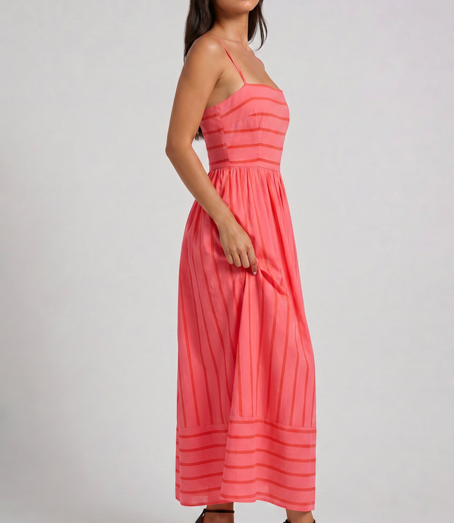 Vestido midi floral rosa de verano con escote en V para cóctel mujer