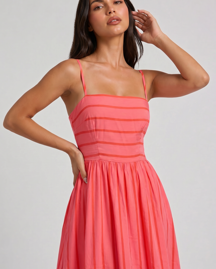 Vestido midi floral rosa de verano con escote en V para cóctel mujer