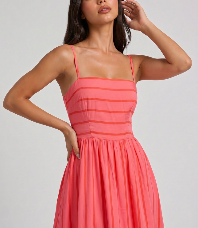 Vestido midi floral rosa de verano con escote en V para cóctel mujer