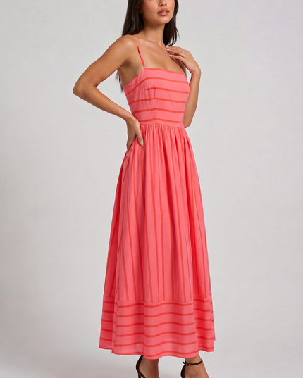 Vestido midi floral rosa de verano con escote en V para cóctel mujer