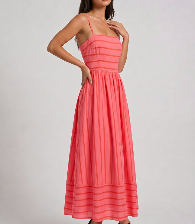Vestido midi floral rosa de verano con escote en V para cóctel mujer