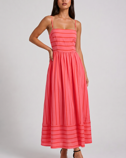 Vestido midi floral rosa de verano con escote en V para cóctel mujer