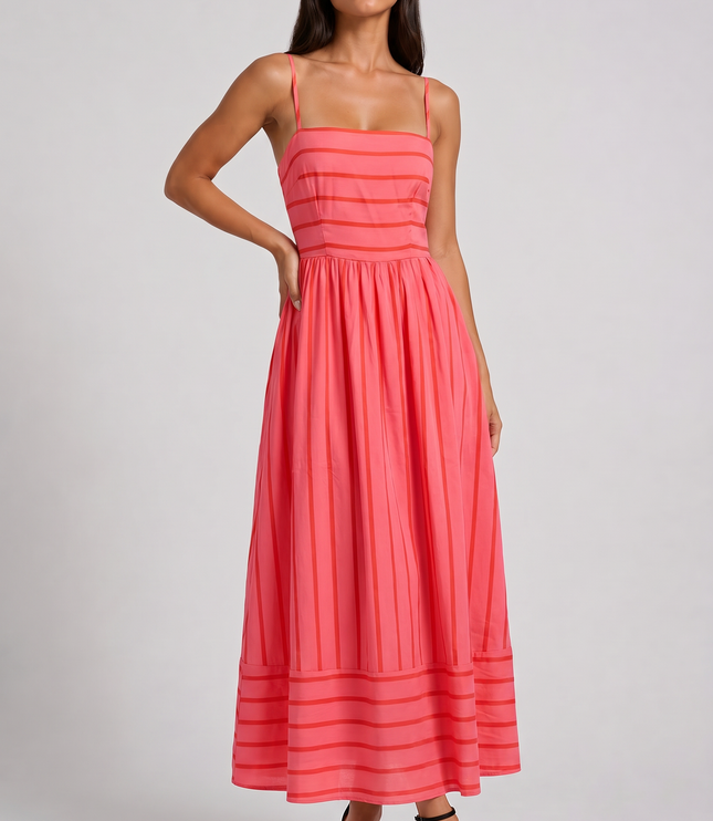 Vestido midi floral rosa de verano con escote en V para cóctel mujer