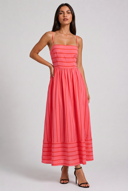 Vestido midi floral rosa de verano con escote en V para cóctel mujer