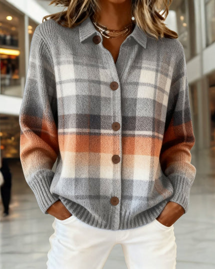 Women's Plaid Button-Front Knit Cardigan Sweater - Multicolor