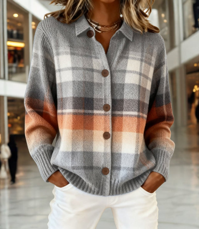 Women's Plaid Button-Front Knit Cardigan Sweater - Multicolor