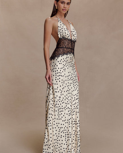 Vestido maxi de verano con lunares y escote en V para invitada de boda mujer