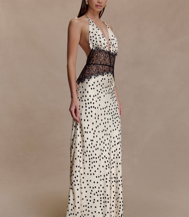 Vestido maxi de verano con lunares y escote en V para invitada de boda mujer